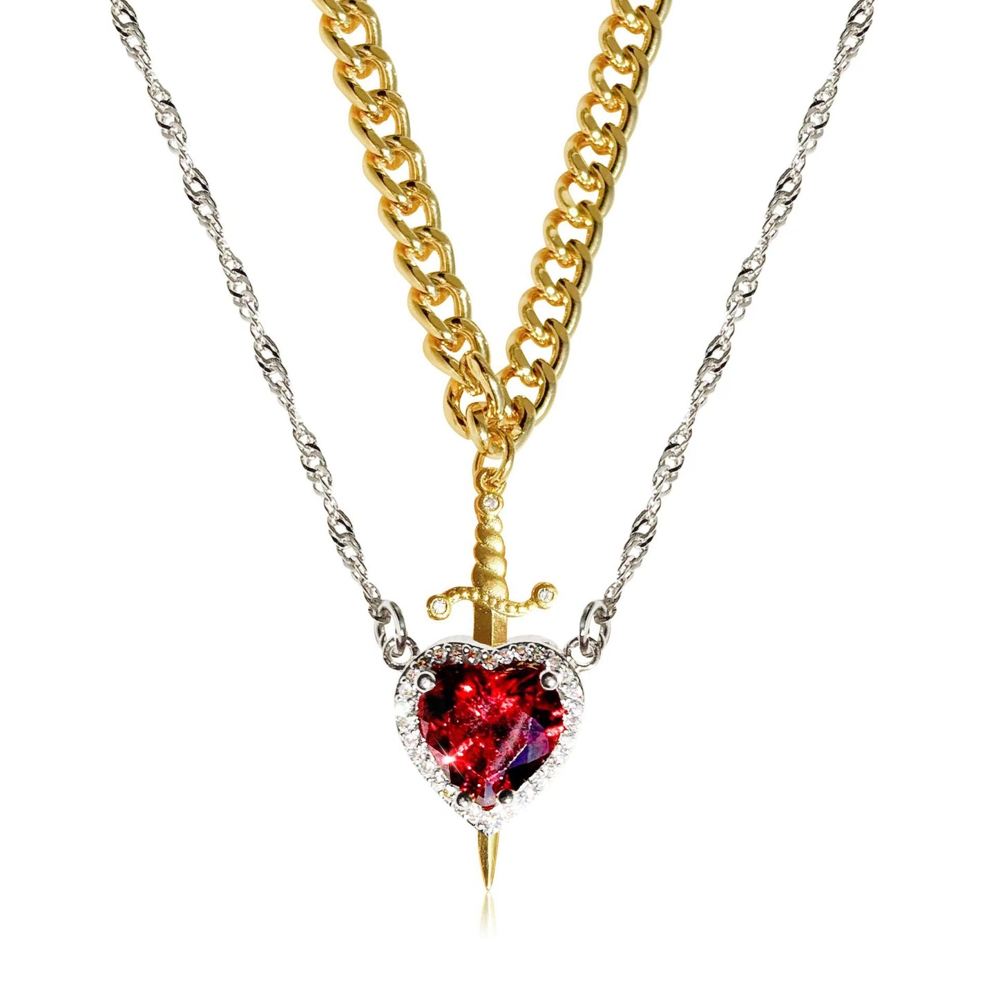 Eternal Valor Heart and Sword Pendant Necklace