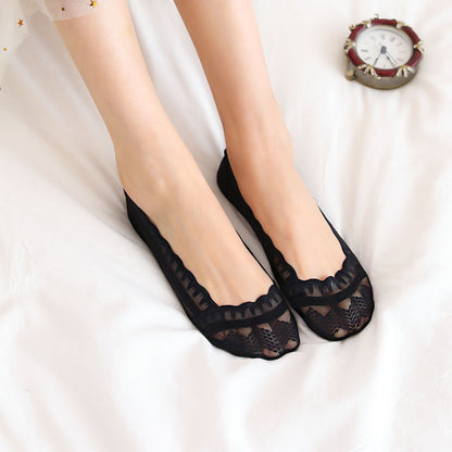 Women’s Lace Non Slip Cotton Boat Socks