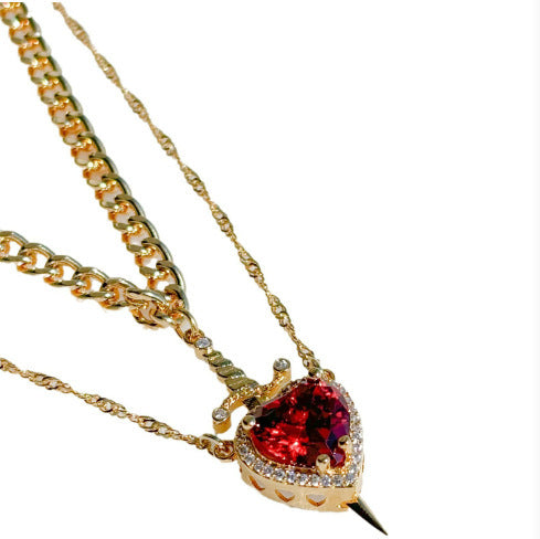 Eternal Valor Heart and Sword Pendant Necklace