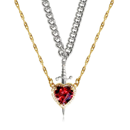 Eternal Valor Heart and Sword Pendant Necklace