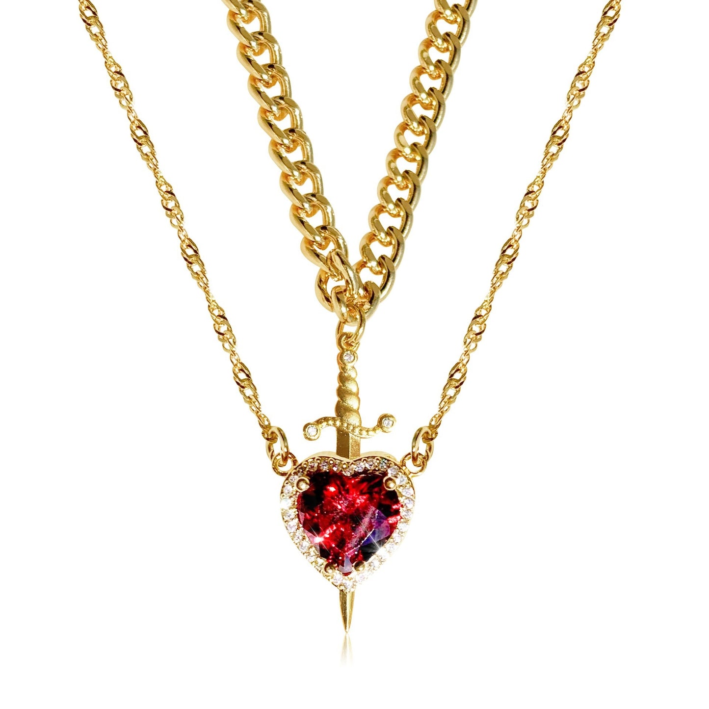 Eternal Valor Heart and Sword Pendant Necklace