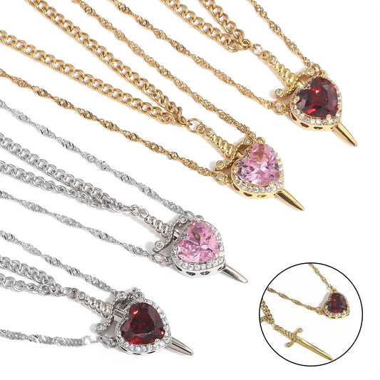 Eternal Valor Heart and Sword Pendant Necklace