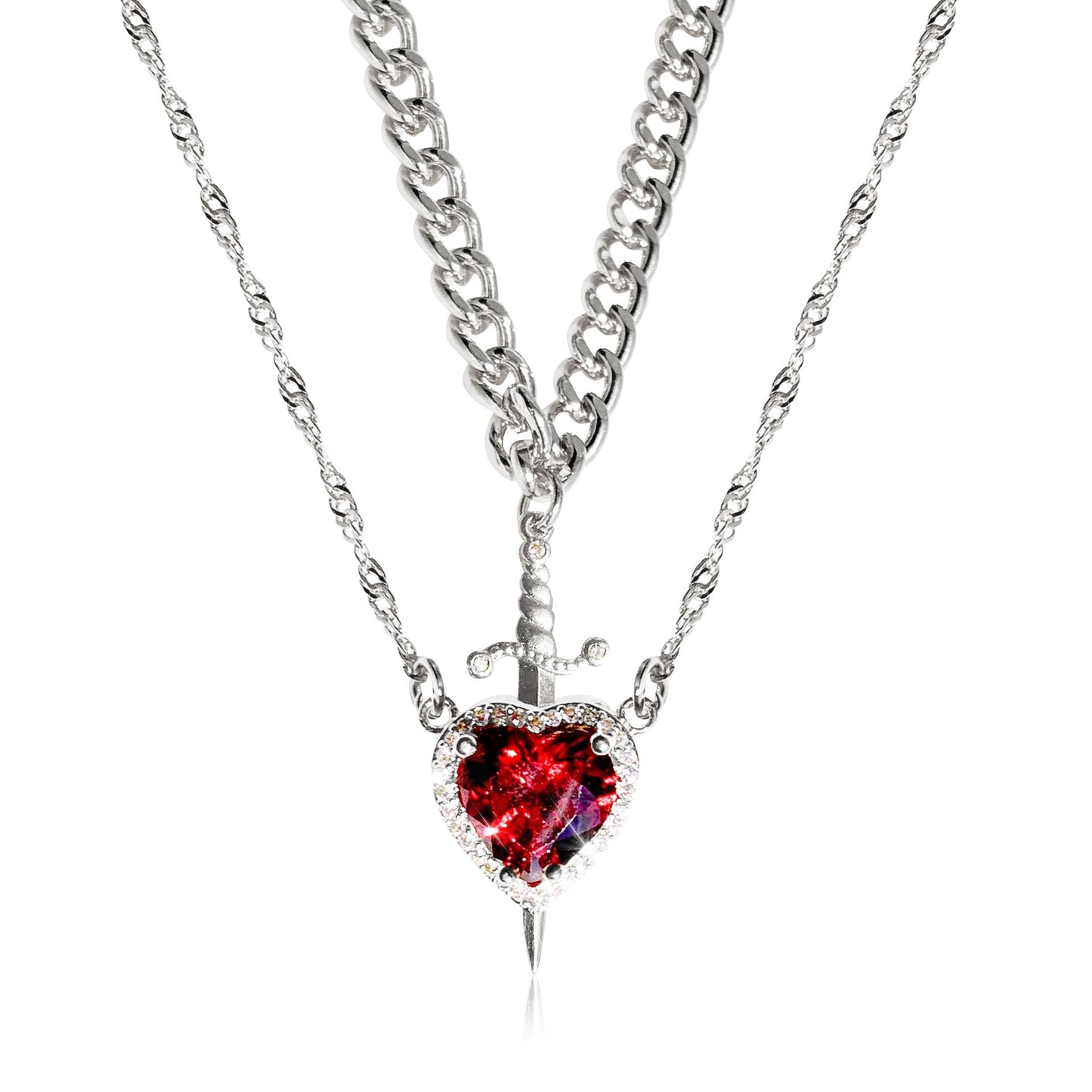 Eternal Valor Heart and Sword Pendant Necklace