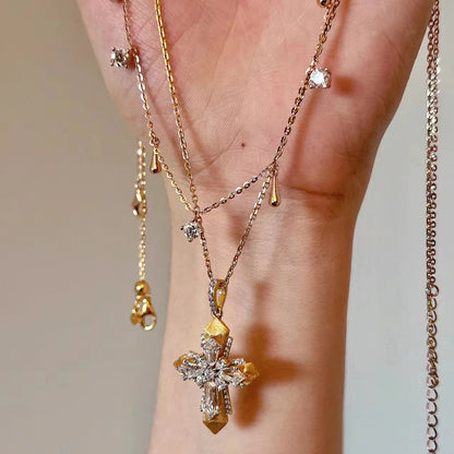 Cross Double Color Gold Pendant Necklace
