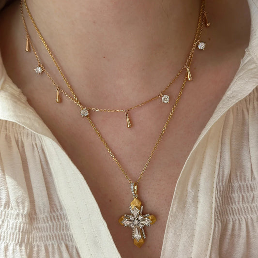 Cross Double Color Gold Pendant Necklace