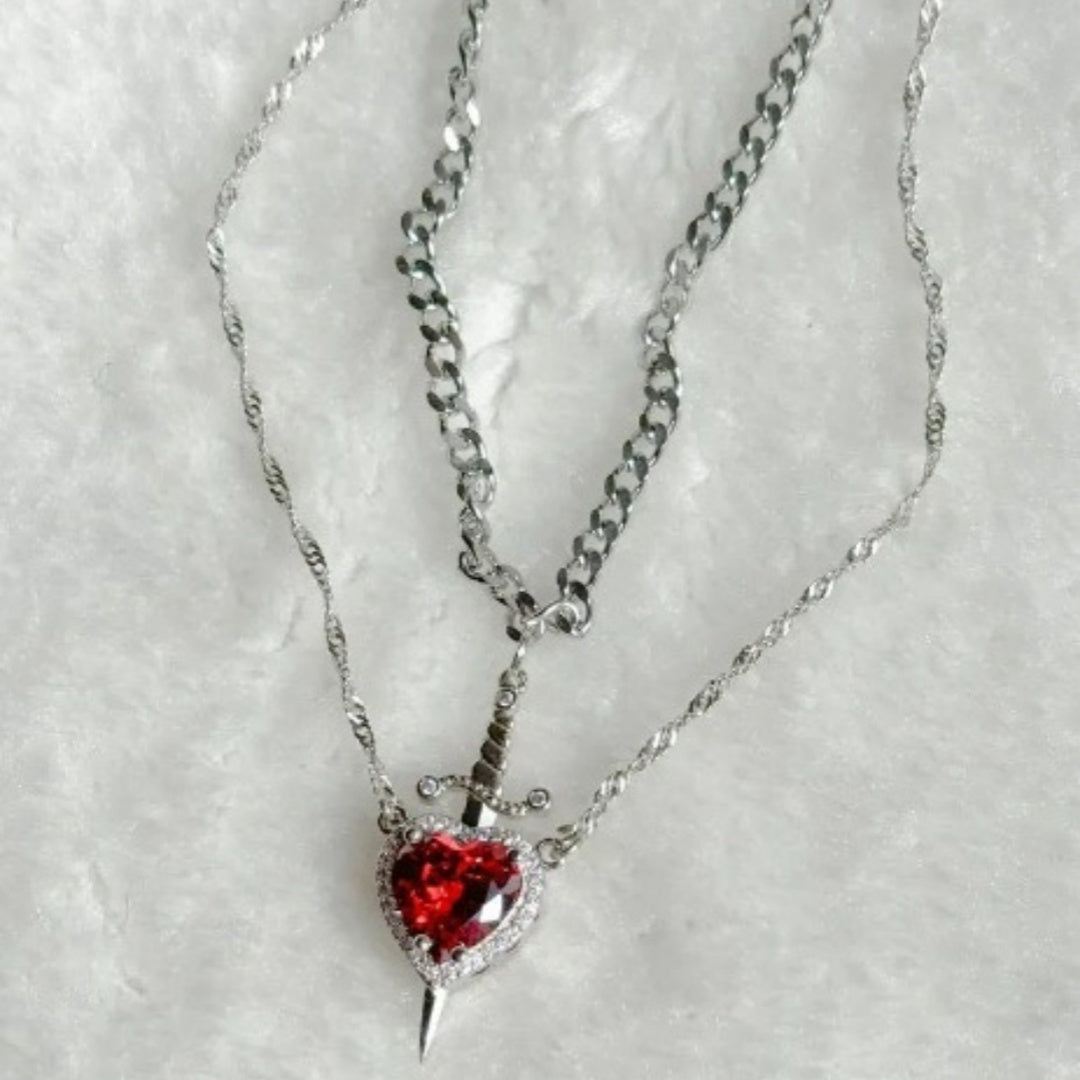 Eternal Valor Heart and Sword Pendant Necklace