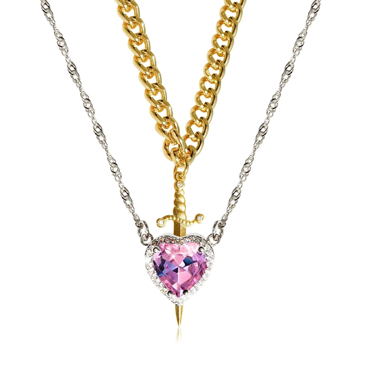 Eternal Valor Heart and Sword Pendant Necklace