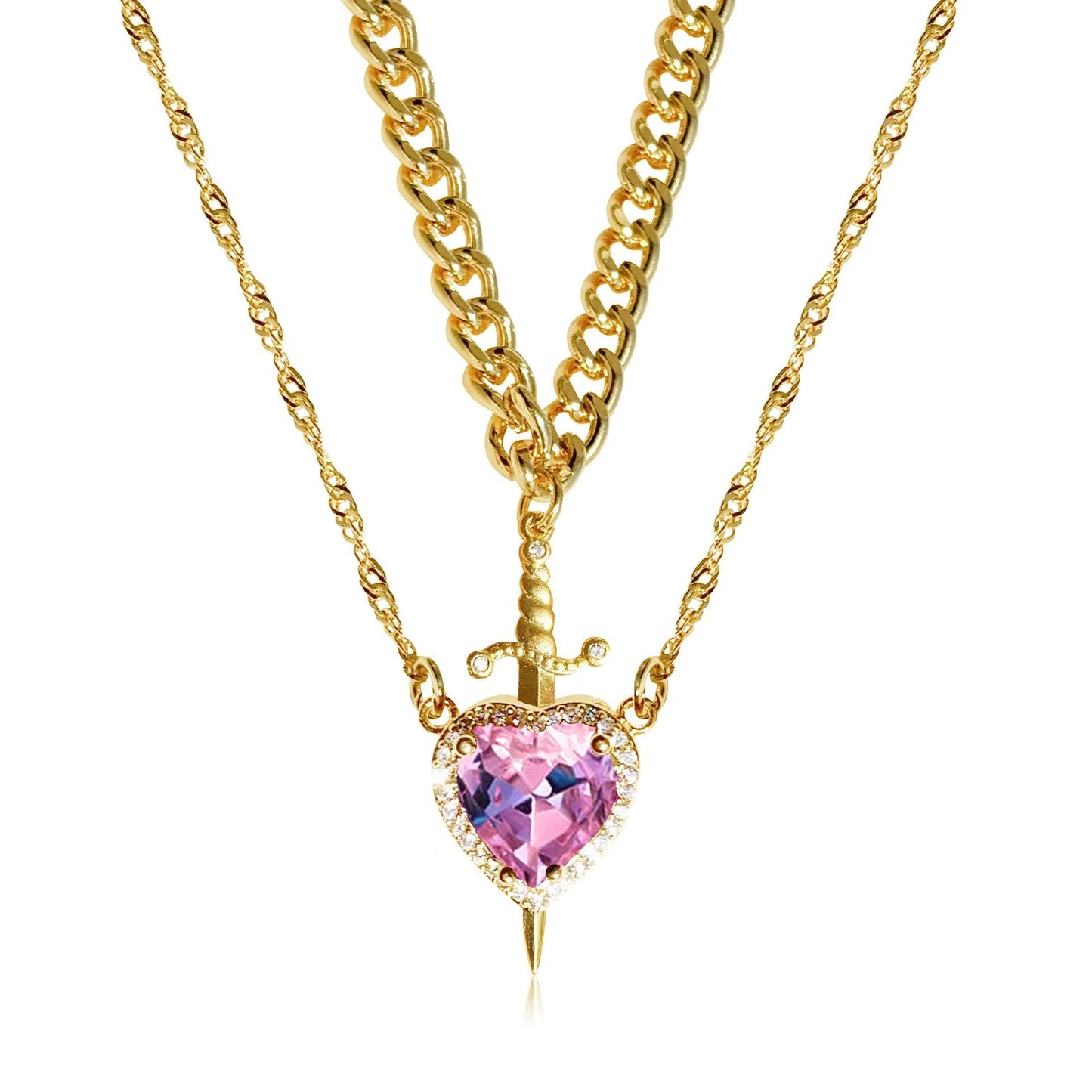 Eternal Valor Heart and Sword Pendant Necklace